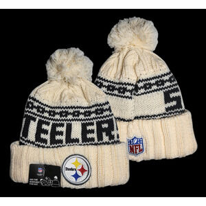 NWT Pittsburgh Steelers Chunky Knit Fair Isle Beanie Fleece Lining Beige OSFA